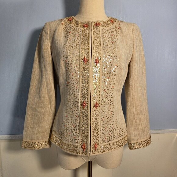 Ann Taylor Jackets & Blazers - Ann Taylor Size 0 Cotton / Linen Blend Sequin Beaded Lightweight Dressy Jacket